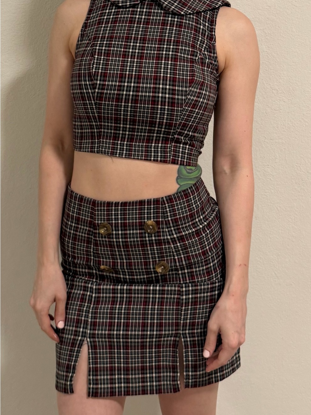 Plaid Sleeveless Top with Mini skirt set Women’s XS size 1/2